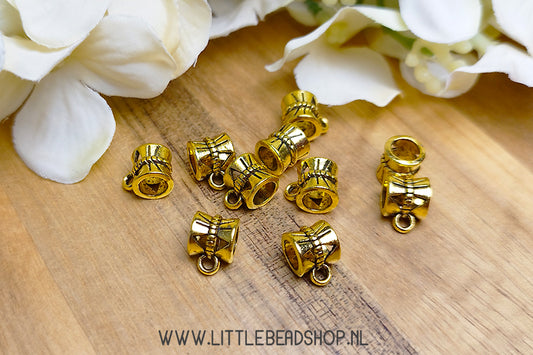 Spacer beads with eyelet Bow gold color, 10 pieces