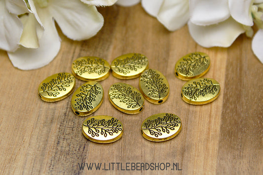 Oval Flower Spacer Beads Gold Color, 10 Pieces