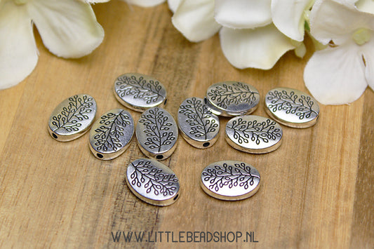 Oval Flower Spacer Beads Silver Color, 10 Pieces