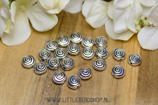 Spiral spacer beads silver color, +/- 20 pieces