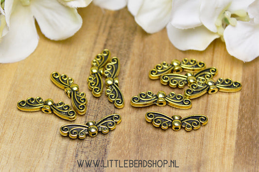 Spacer beads Wings Graceful gold color, 10 pieces