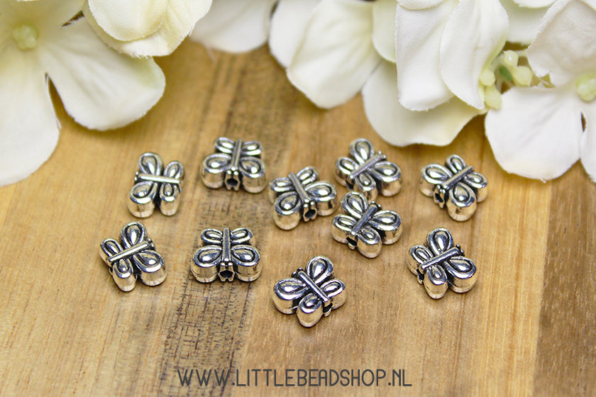 Butterfly spacer beads silver color, 10 pieces