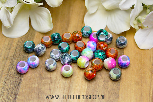 Acrylic beads marble look multi-colour, +/-30 pieces