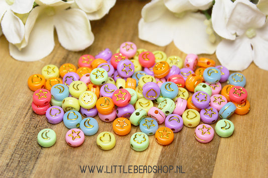 Acrylic Beads Silhouettes Mix Neon & Gold 7mm, 100 pieces