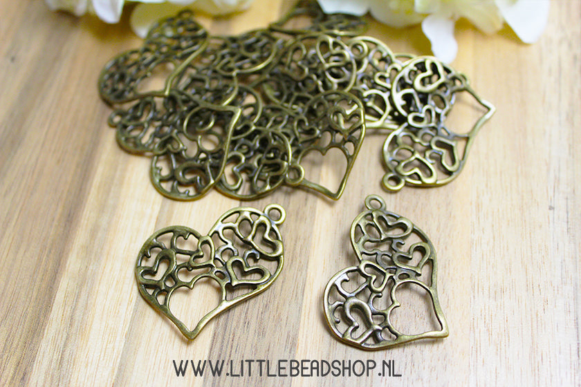 Charms Heart Large Antique Bronze Color, per piece