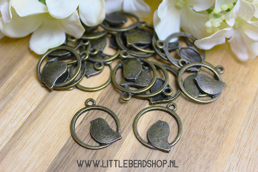 Bedels Vogel in Ring antiek-bronskleur, per stuk