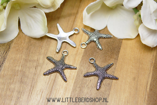 Silver-colored starfish charms, per piece