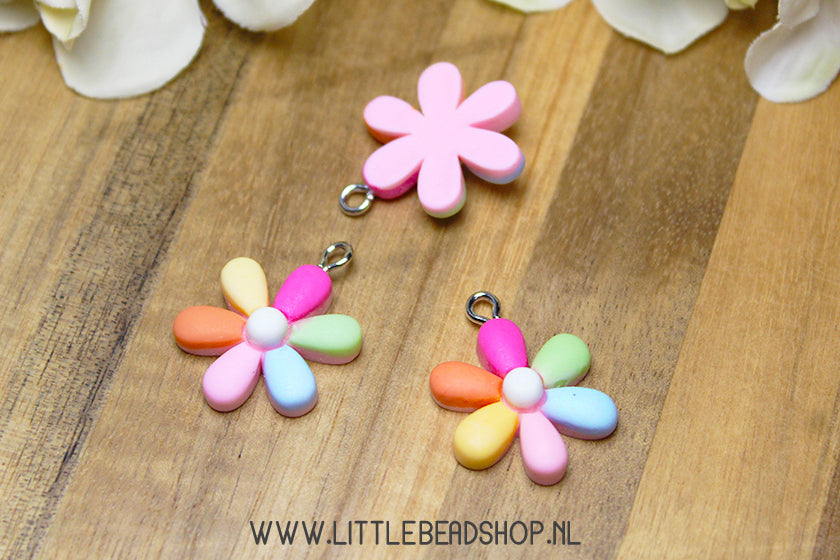 Acryl Bedels Groot Bloem Regenboog, per stuk