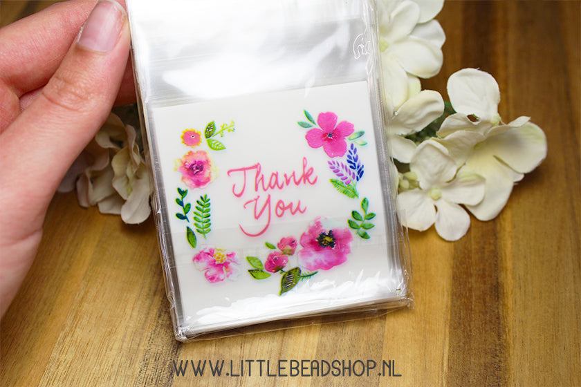 Cadeauzakjes Cellofaan Thank You Flower Pattern, 95-100 stuks
