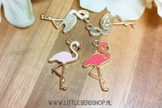 Enamel Charms Flamingo, per piece