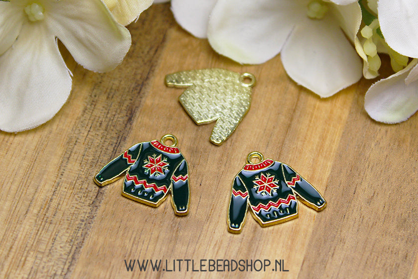 Emaille Bedels Foute Kerst Trui / Sweater Donkergroen, per stuk