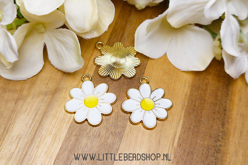 Emaille Bedels Grote Bloem wit, per stuk
