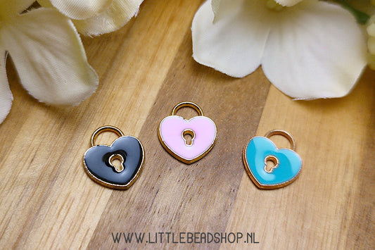 Enamel Charms Padlock Heart, per piece