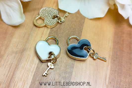 Enamel Charms Padlock heart with key, per piece