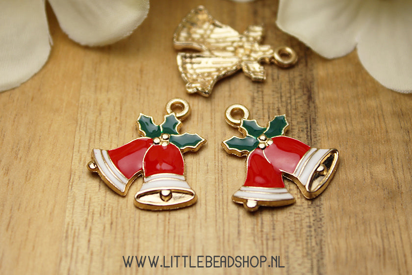 Emaille Bedels Kerstklok met hulstblaadje, per stuk