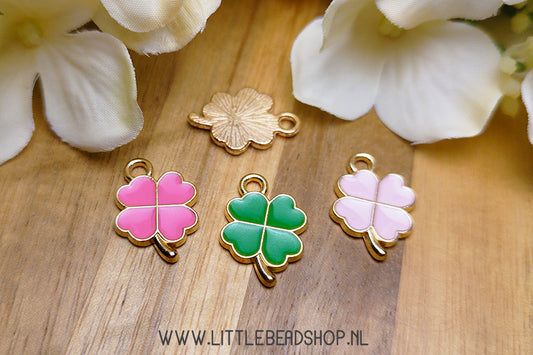 Enamel Charms Four-Leaf Clover, per piece