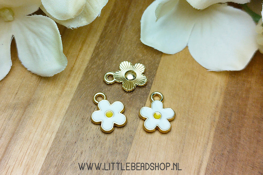 Emaille Bedels kleine bloem wit, per stuk