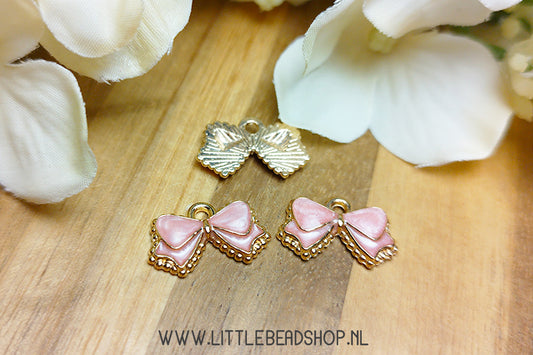 Enamel Charms bow light pink, per piece