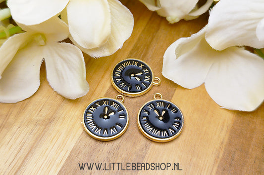 Enamel Charms clock black, per piece