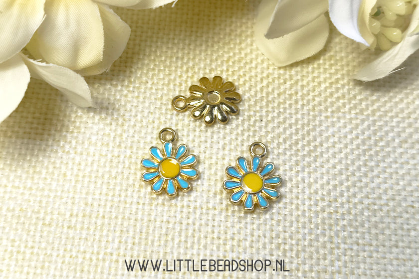 Emaille Bedels Madeliefje Bloem Lichtblauw, per stuk