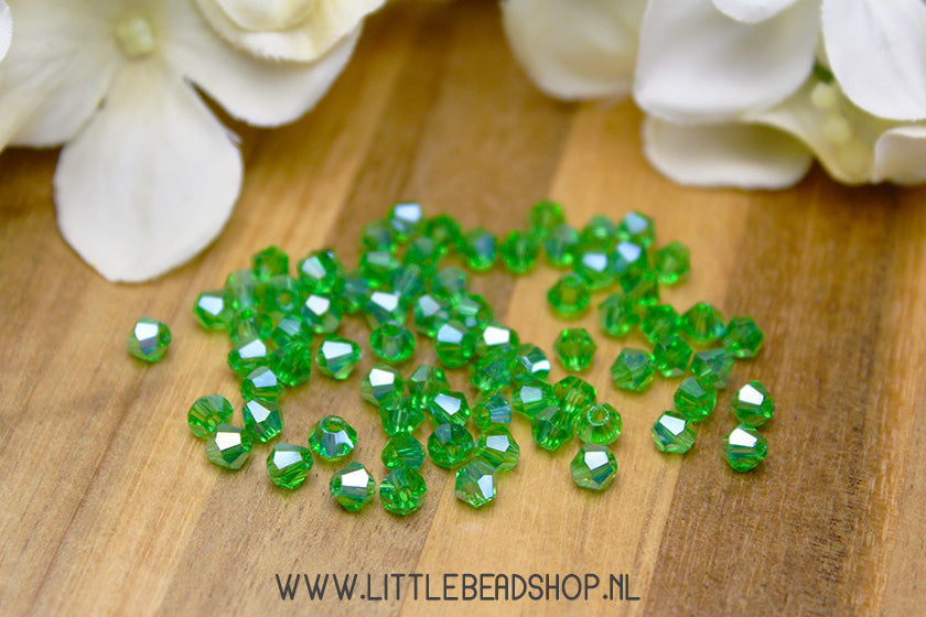 Facet kralen Bicone 4mm Groen Shine, +/- 80 stuks