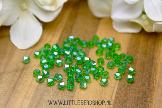Faceted Bicone beads 4mm Green Shine, +/- 80 pieces