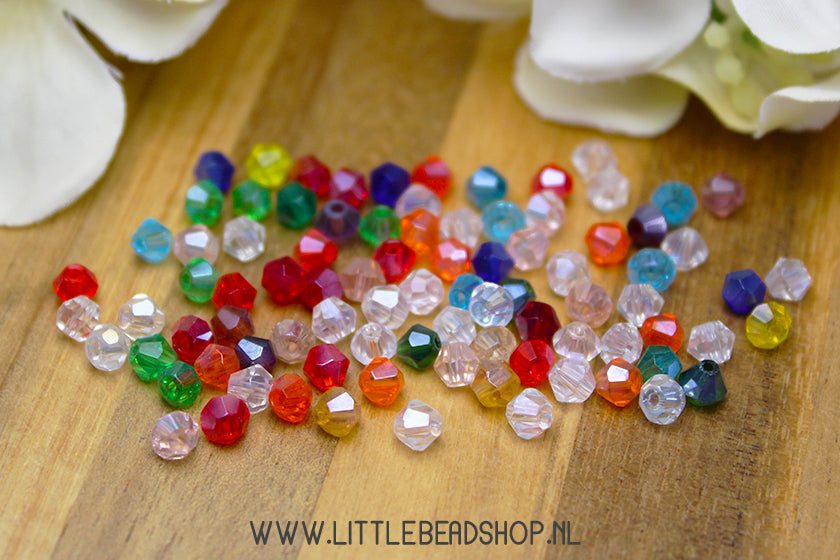 Facet kralen Bicone 4mm Multi-Colour Mix Shine, +/- 80 stuks