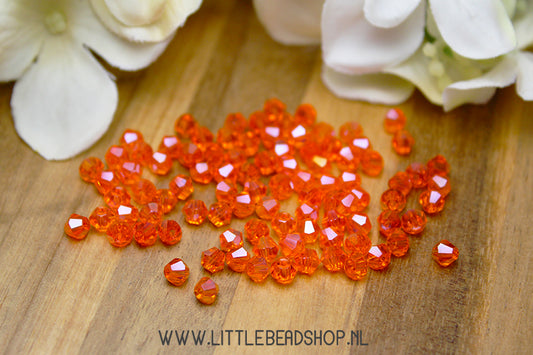 Faceted Bicone beads 4mm Orange Shine, +/- 80 pieces