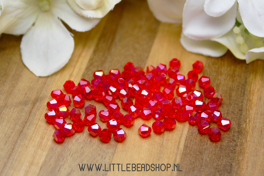 Facet kralen Bicone 4mm Rood Shine, +/- 80 stuks