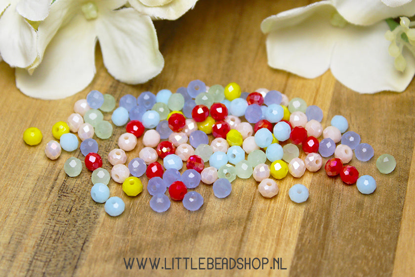 Facet kralen 4mm Colorfull rondel mix, +/- 110 stuks