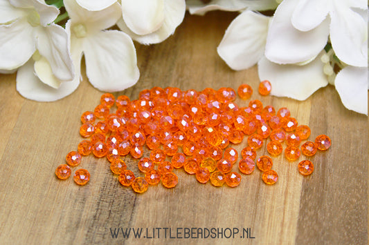 Faceted beads 4mm Orange Transparent Shine, +/- 110 pieces
