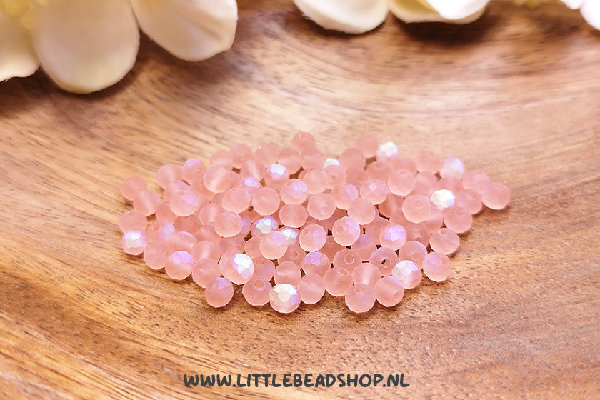 Facetkralen 4mm Shiny Frosted Old Pink rondel, +/- 110 stuks