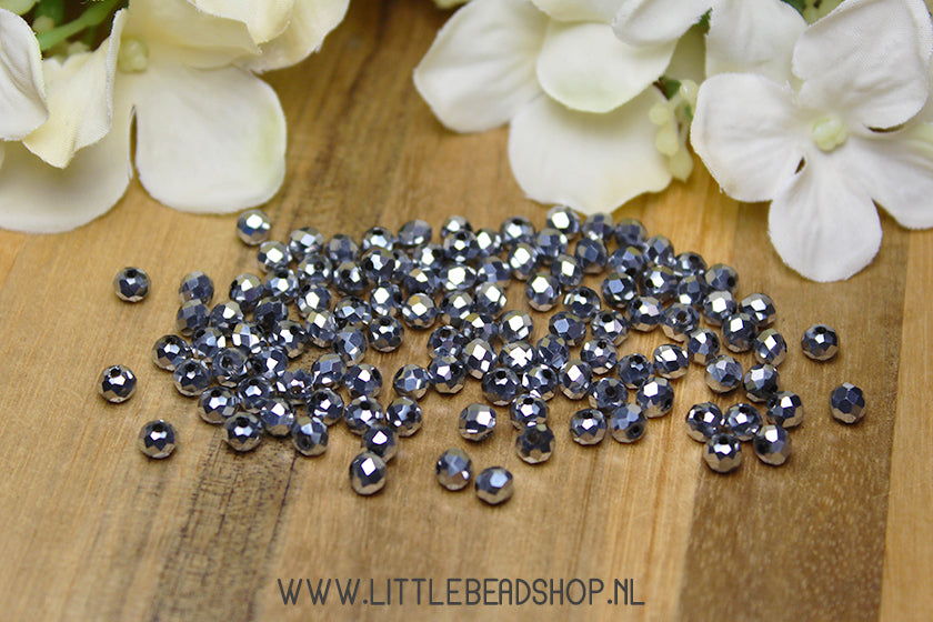 Faceted beads 4mm Silver Metallic, +/- 110 pieces