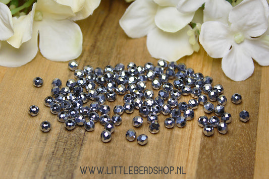 Facet kralen 4mm Silver Metallic, +/- 110 stuks