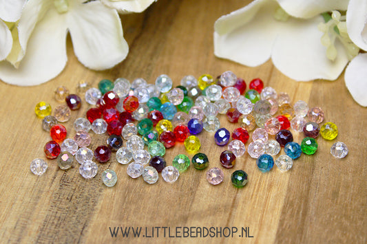 Faceted beads 4mm Transparent rondelle mix, +/- 110 pieces