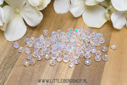 Facet kralen 4mm Transparant Shine, +/- 110 stuks
