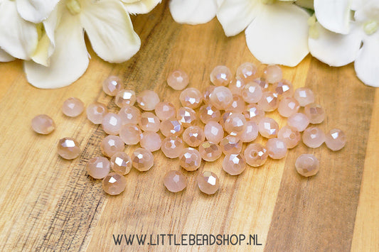 Faceted beads 6mm Beige / White, 80 pieces