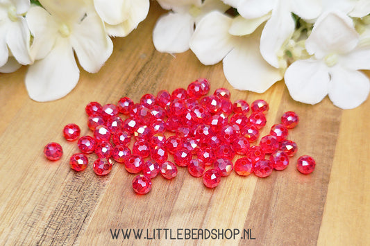 Faceted beads 6mm Transparent Deep Red Shine, 80 pieces