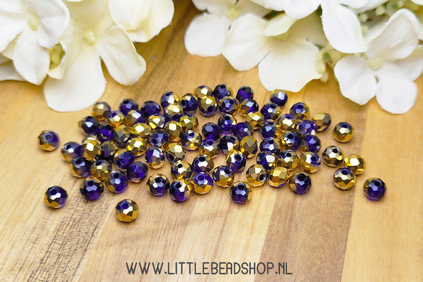 Faceted beads 6mm Gold / Dark Blue, 80 pieces