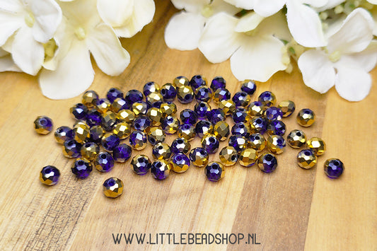 Faceted beads 6mm Gold / Dark Blue, 80 pieces