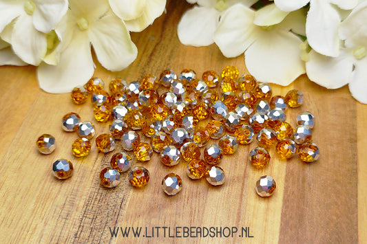 Faceted beads 6mm Silver / Brown, 80 pieces