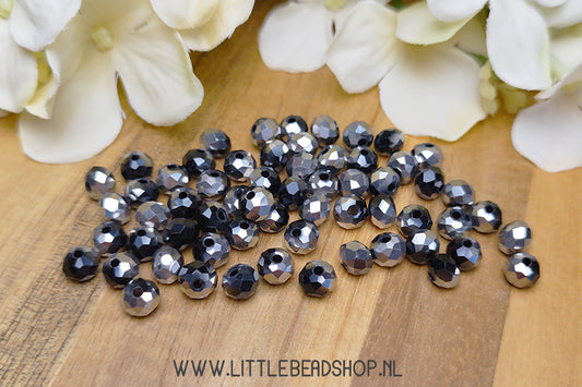 Faceted beads 6mm Silver / Black, 80 pieces