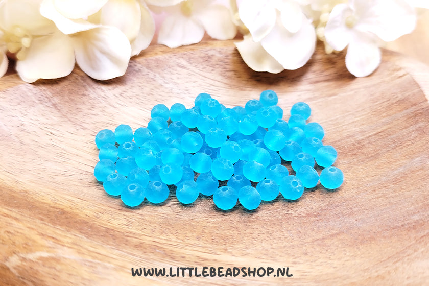 Facet kralen 6mm Frosted Light Blue, +/- 80 stuks