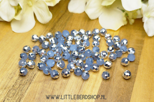 Faceted beads 6mm Silver / Light Blue, 80 pieces