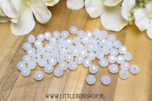 Faceted beads 6mm Milky White Shine, 80 pieces