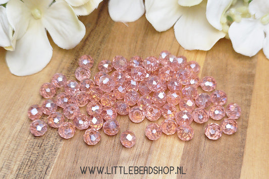 Faceted beads 6mm Transparent Old Pink Shine, 80 pieces