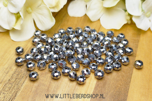 Faceted beads 6mm Silver Metallic, 80 pieces