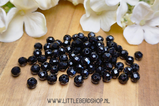 Faceted beads 6mm Basic Black, 80 pieces