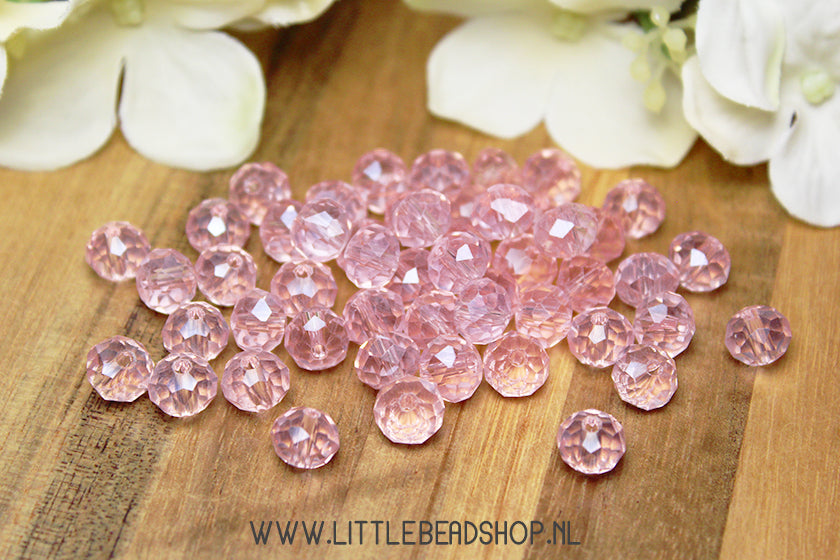 Facet kralen 8mm Licht Roze Shine, +/- 60 stuks