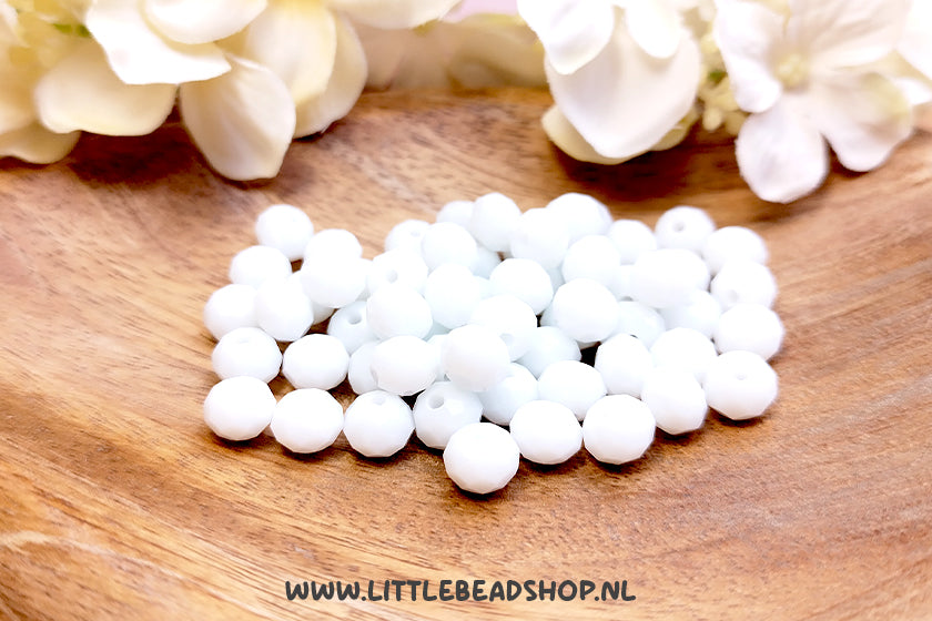 Facetkralen 8mm Basic White Shine rondel, +/- 60 stuks